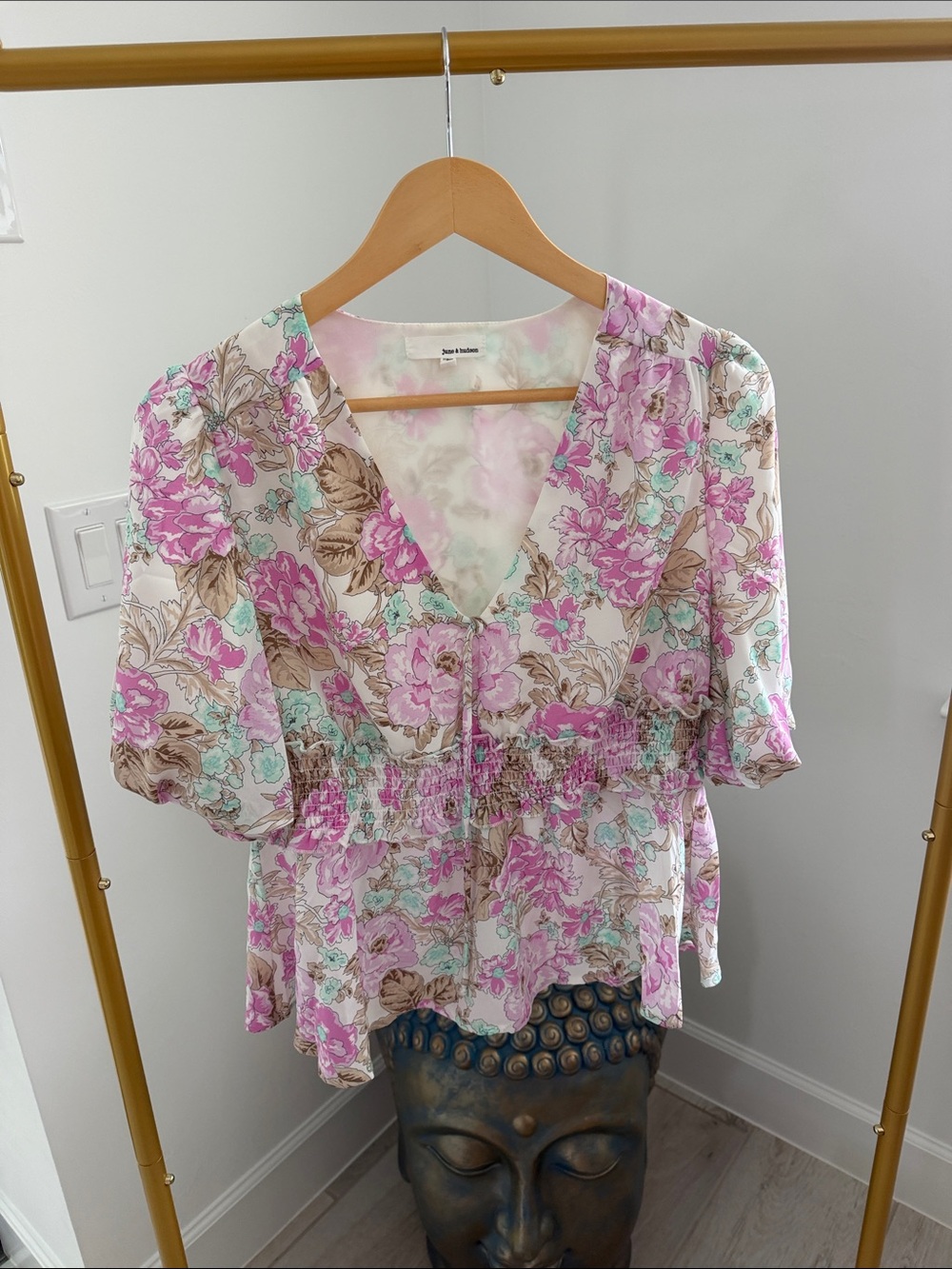 Floral V-Neck Smocked Peplum Top - Pink Multi